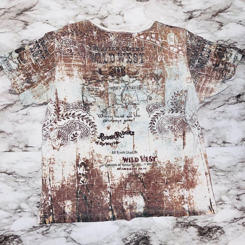 Cactus Bay Short Sleeve Shirt Graphic Wild West Tan Women M Western Cowgirl - Picture 5 of 7